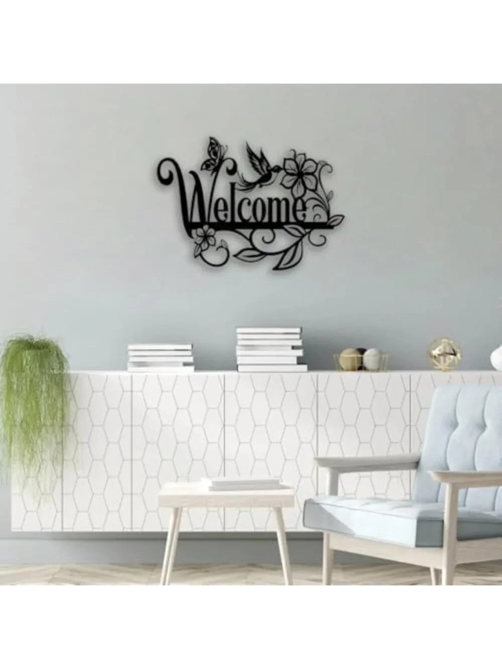 Flower Butterfly Welcome Sign Metal Wall Art - Home & Garden Decor for Living